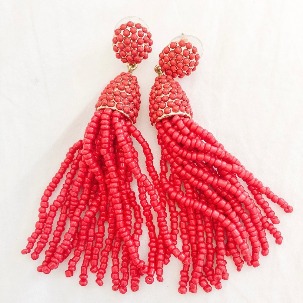 BaubleBar Piñata Tassel Earrings in Red Coral